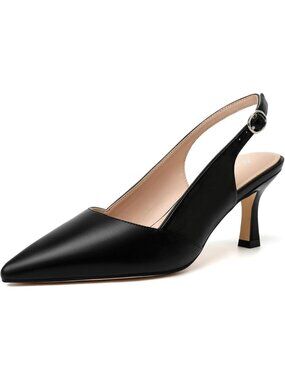 Women's Black Slingback Pointed Closed Toe Kitten Heels Pumps Shoes
